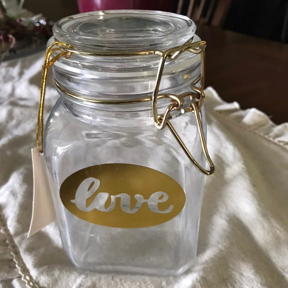 Glass latch top canister love logo baler top